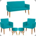 Ver imagem 1 de Kit Namoradeira Decorativa + 2 Poltronas Para Sala Reforçadas + 2 Puff Redondo Suede Azul-turquesa