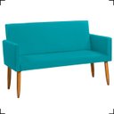 Ver imagem 2 de Kit Namoradeira Decorativa + 2 Poltronas Para Sala Reforçadas + 2 Puff Redondo Suede Azul-turquesa