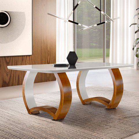 Mesa em Madeira Maciça 180x90cm Tampo Vidro Bari