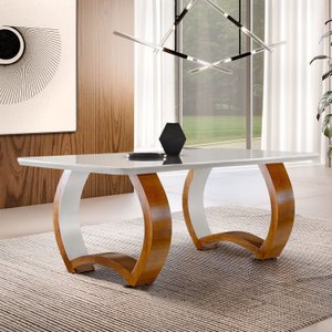Mesa em Madeira Maciça 180x90cm Tampo Vidro Bari 