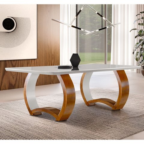 Mesa em Madeira Maciça 220x110cm Tampo Vidro Bari