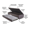 Bicama Box com Baú Solteiro 88x188 com Colchão Auxiliar Suede Cinza - 5