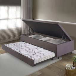 Bicama Box com Baú Solteiro 88x188 com Colchão Auxiliar Suede Cinza - 4