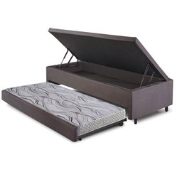 Bicama Box com Baú Solteiro 88x188 com Colchão Auxiliar Suede Cinza - 2