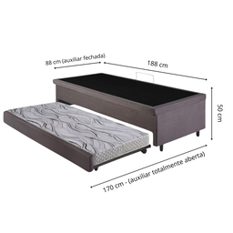 Bicama Box com Baú Solteiro 88x188 com Colchão Auxiliar Suede Cinza - 3