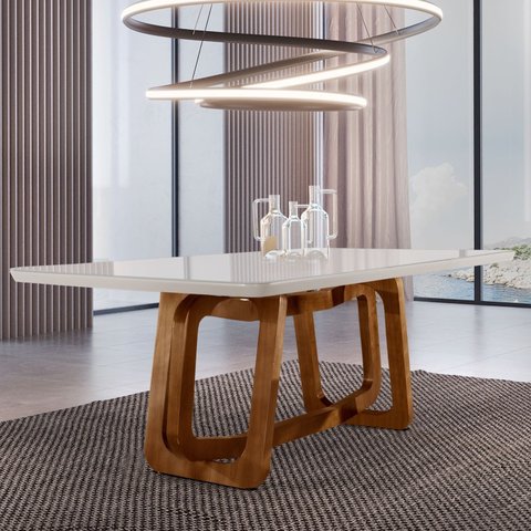 Mesa em Madeira Maciça 180x90cm Tampo Vidro Genova