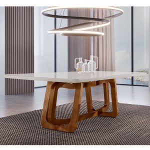 Mesa em Madeira Maciça 220x110cm Tampo Vidro Genova 