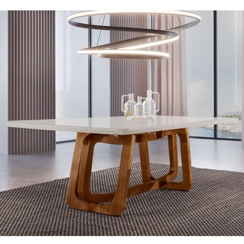 Mesa em Madeira Maciça 220x110cm Tampo Vidro Genova Yescasa