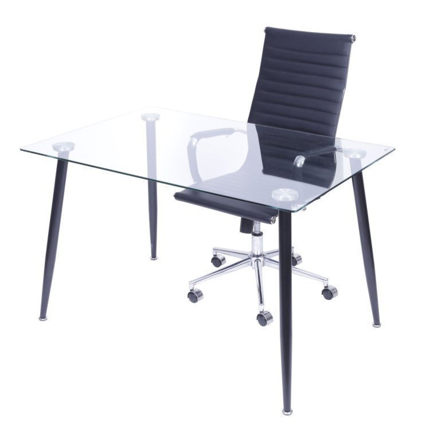 Conjunto Home Office 2 Peças Mesa Taurus Vidro Cadeira Presidente Esteirinha 3301 Espresso Móveis - 1