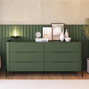 Cômoda com 6 Gavetas 178cm Pés em Metal 100% Mdf Cor:musgo com Preto