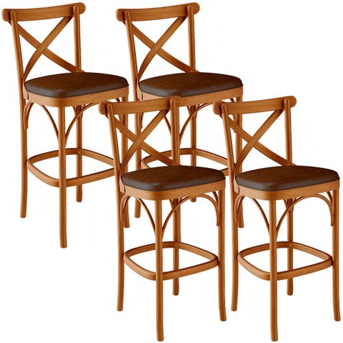 Kit 04 Banquetas Altas Cozinha Bancada Bar Sala Jantar Estofada Ávila L02 Couríssimo Marrom - Lyam L