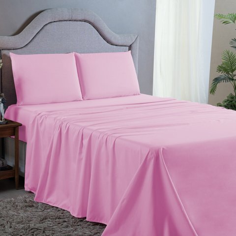 Kit Lençol Super King 400 Fios Poliéster 4 Peças Jogo Forro de Cama Box Extra Macio:rosa