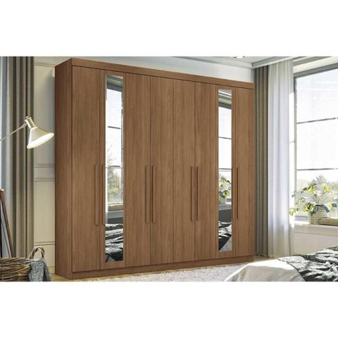 Guarda Roupa 8 Portas (2 C- Espelho) e 4 Gavetas Master New 8.4 Jatobá - Santos Andirá