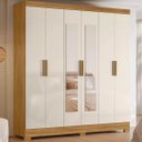 Ver imagem 1 de Guarda Roupa Casal 6 Portas 2 Gavetas com Espelho Freijo / Off White / Ripado Valença - Moval