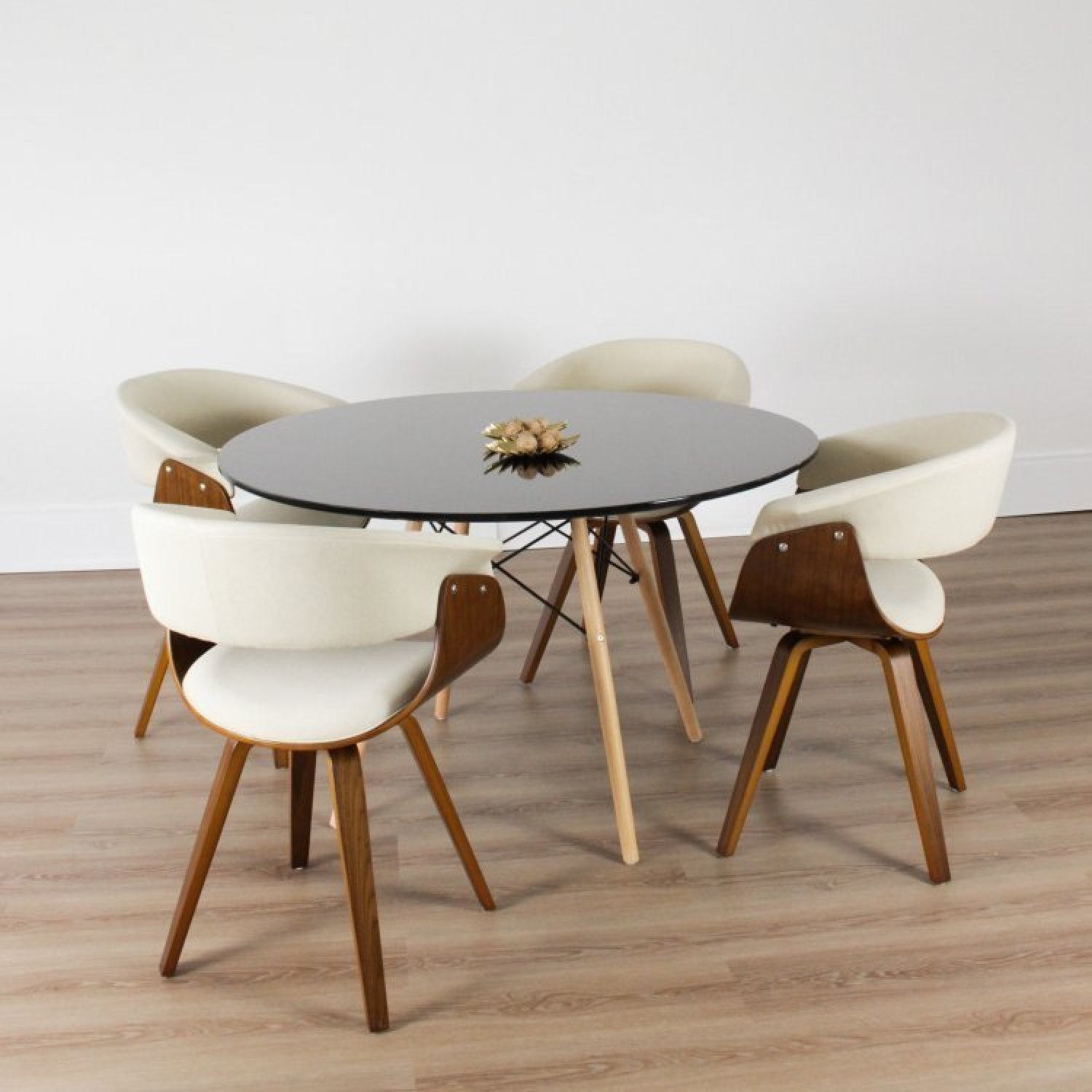 Conjunto Sala de Jantar Mesa Redonda 120cm Eiffel Tampo com 4 Cadeiras Betina Giratória - 1