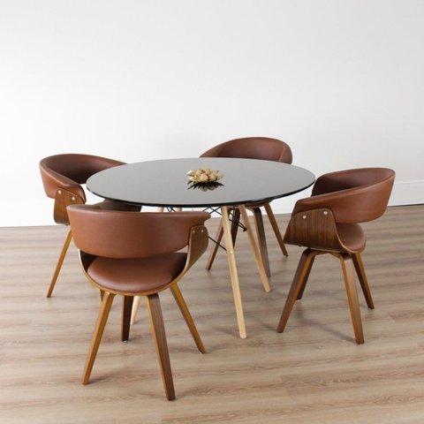 Conjunto Sala de Jantar Mesa Redonda 120cm Eiffel Tampo com 4 Cadeiras Betina Giratória Marrom