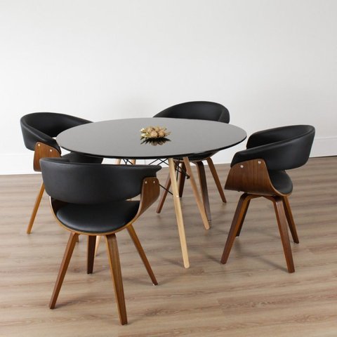 Conjunto Sala de Jantar Mesa Redonda 120cm Eiffel Tampo com 4 Cadeiras Betina Giratória Preto