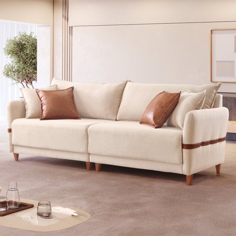 Sofá 4 Lugares 265 cm Linho Living Canela Bege