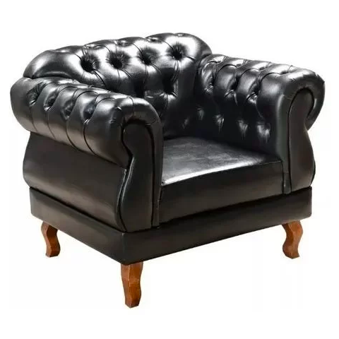Poltrona Chesterfield Elisabeth Capitonê Courino Preto