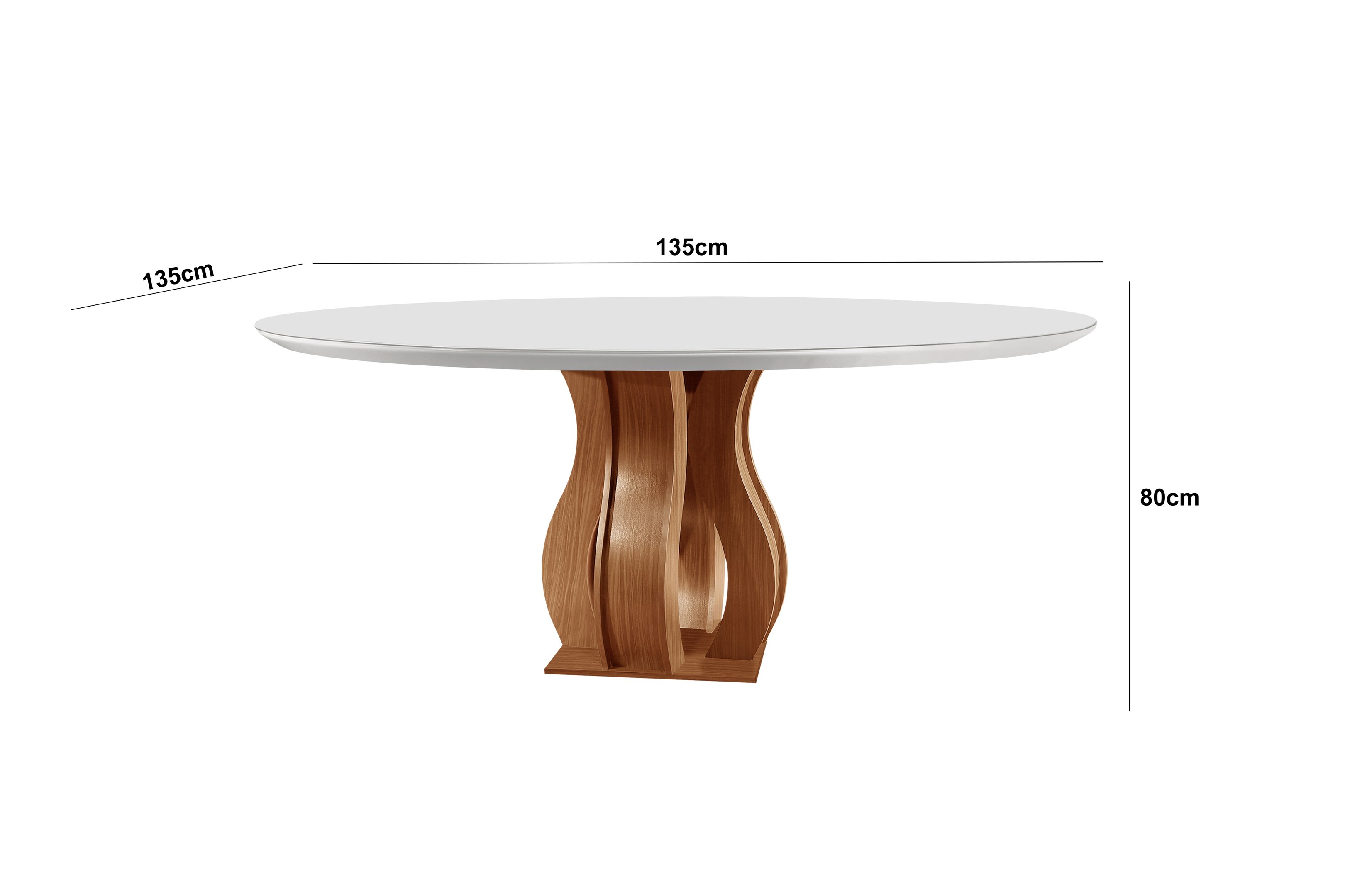 Mesa Redonda 6 Lugares Tampo Vidro/MDF para Sala de Jantar 135cm  Nuance Yescasa - 3