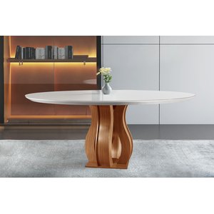 Mesa Redonda 6 Lugares Tampo Vidro/MDF para Sala de Jantar 135cm  Nuance Yescasa