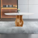 Ver imagem 1 de Mesa Redonda 6 Lugares Tampo Vidro/MDF para Sala de Jantar 135cm Nuance Yescasa Marrom/Castanho Cinamomo/Off White