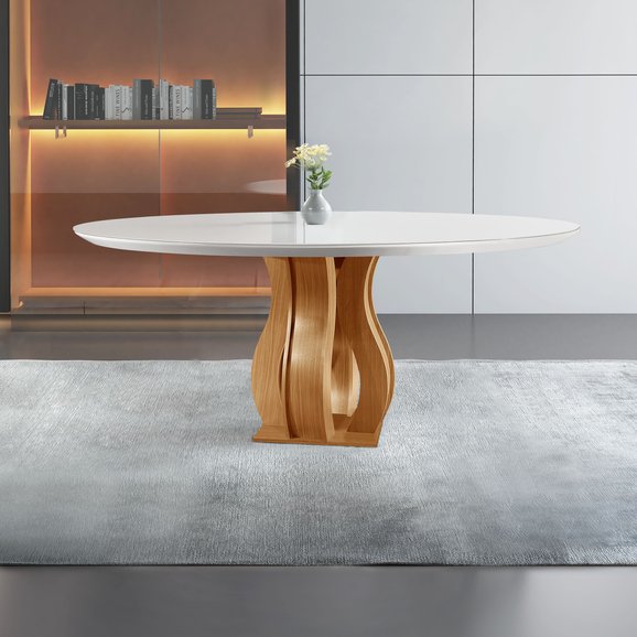 Mesa Redonda 6 Lugares Tampo Vidro/MDF para Sala de Jantar 135cm Nuance Yescasa Marrom/Castanho Cina Mesa Redonda 6 Lugares Tampo Vidro/MDF para Sala de Jantar 135cm Nuance Yescasa Marrom/Castanho Cina