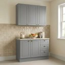 Ver imagem 1 de Cozinha Compacta Modulada 2 Peças 100% MDF com Armário Aéreo e Balcão com Tampo Cinza/Calcare Emily