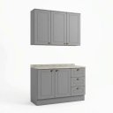 Ver imagem 2 de Cozinha Compacta Modulada 2 Peças 100% MDF com Armário Aéreo e Balcão com Tampo Cinza/Calcare Emily