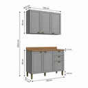 Ver imagem 3 de Cozinha Compacta Modulada 2 Peças 100% MDF com Armário Aéreo e Balcão com Tampo Cinza/Nature Emily