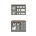 Ver imagem 4 de Cozinha Compacta Modulada 2 Peças 100% MDF com Armário Aéreo e Balcão com Tampo Cinza/Nature Emily