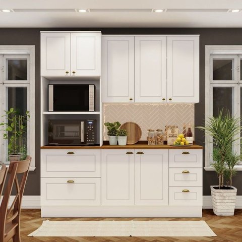 Cozinha Compacta Modulada 3 Peças com Torre Quente Emily Branco/HP/Nature