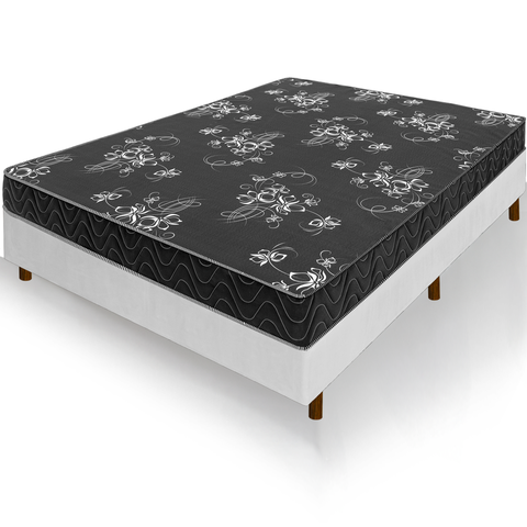 Cama Box Branca + Colchão Casal Andes Liso Preto Espuma D20 138x188x51cm