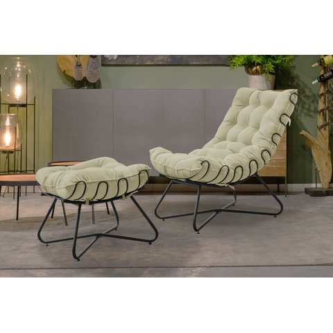 Poltrona Costela Luxo com Puff Eva Metal Preto - Veludo Bege