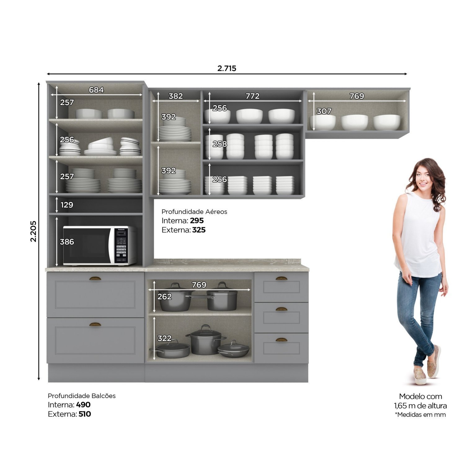 Cozinha Compacta 8 Portas 5 Gavetas Emily - 3