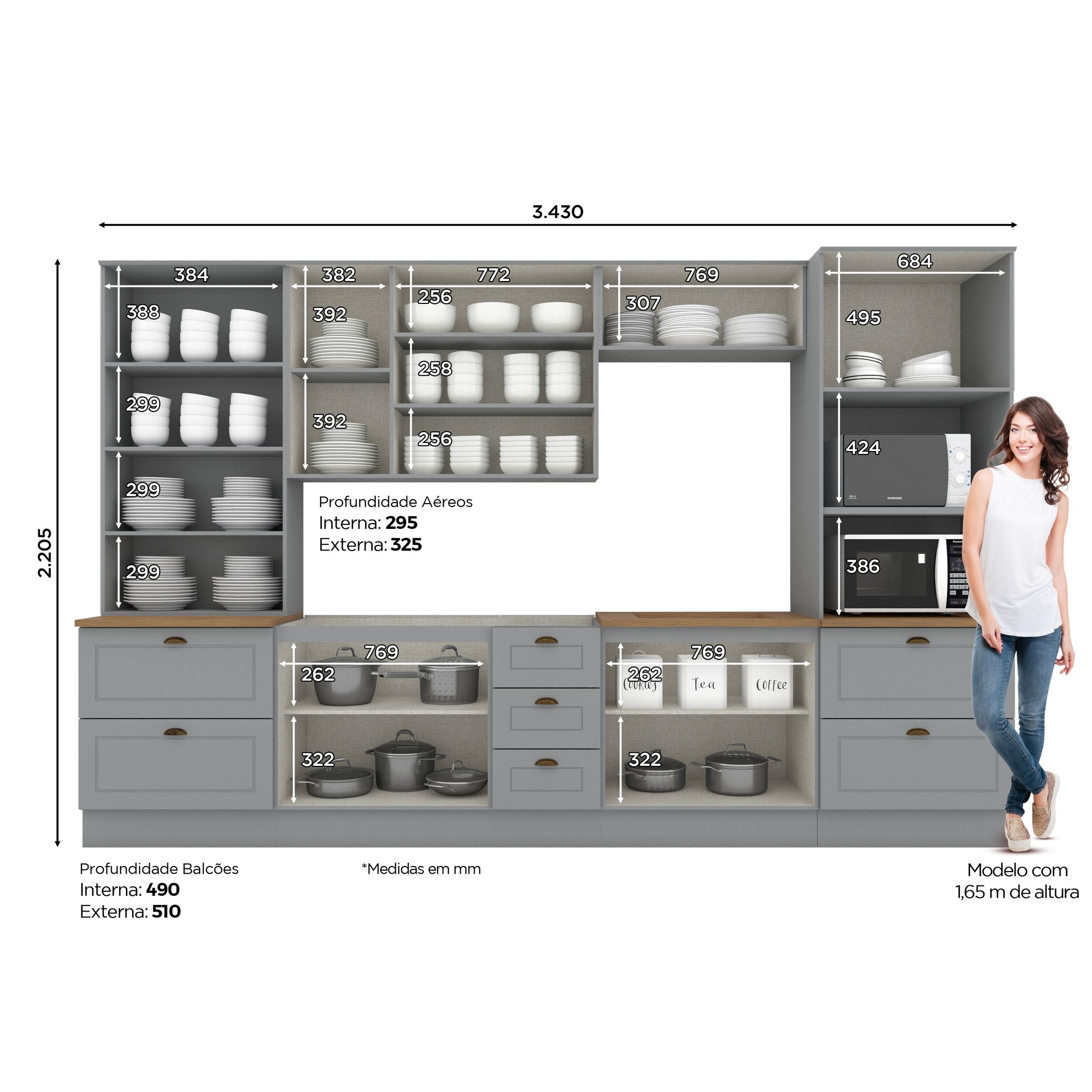 Cozinha Completa 6 Peças com Cristaleira Emily Espresso Móveis - 18