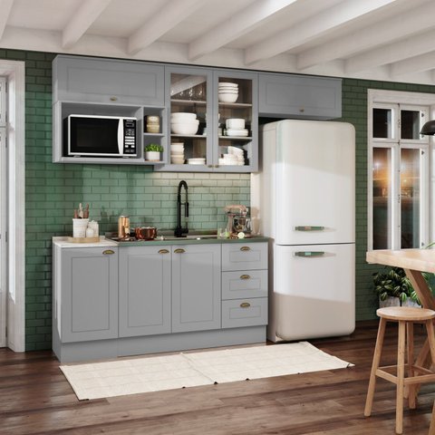 Cozinha Compacta Modulada 06 Peças Emily Branco HP Espresso Móveis Cinza/Calcare