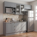 Ver imagem 1 de Cozinha Compacta Modulada 100% MDF 6 Peças com Nichos e Balcão sem Tampo Cinza/Calcare Emily