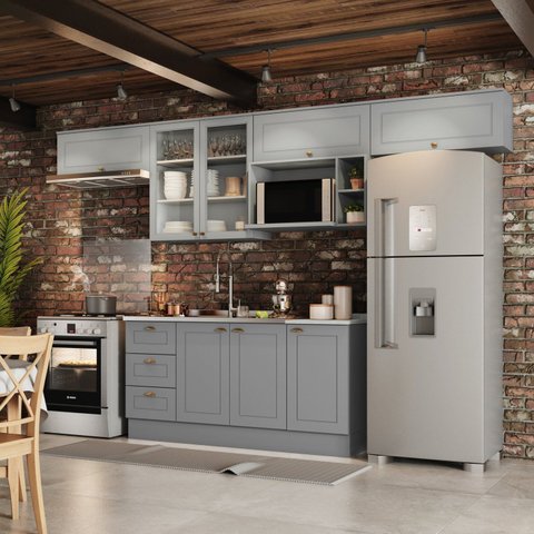 Cozinha Compacta Modulada 7 Peças Emily Espresso Móveis Cinza/Calcare