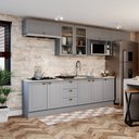 Ver imagem 1 de Cozinha Compacta Modulada 8 Peças com Balcão e Tampo para Cooktop Emily Espresso Móveis Cinza/Calcare