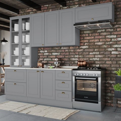 Cozinha Compacta Modulada 5 Peças Emily Cinza/Calcare