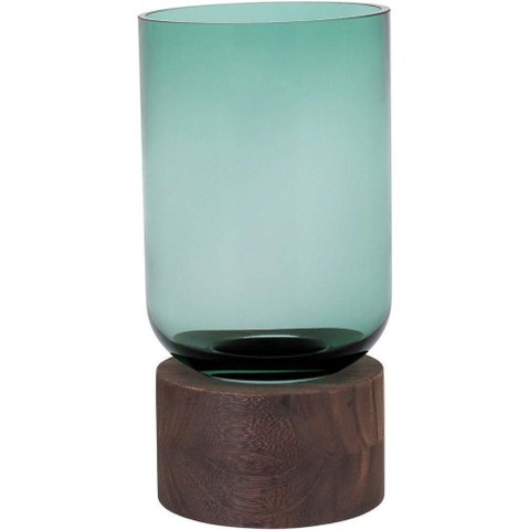 Mondello Vaso 26x13x13cm Vidro Verde Base Madeira