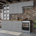 Ver imagem 1 de Cozinha Compacta Modulada 4 Peças com Cristaleira Emily Cinza e Tampo Nature