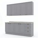Ver imagem 2 de Cozinha Compacta Modulada 4 Peças 100% MDF 2 Armários Aéreos 2 Balcões com Tampo Cinza/Calcare Emily