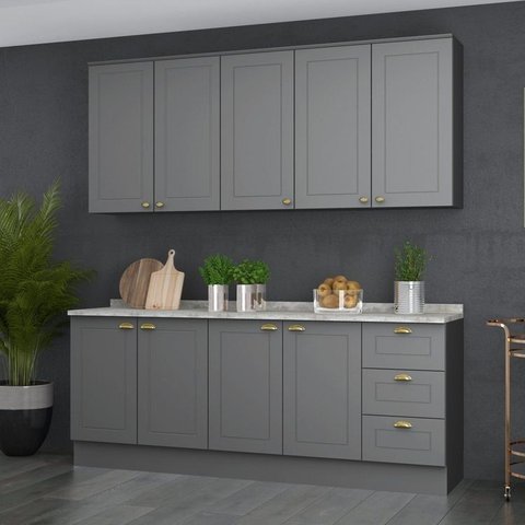 Cozinha Compacta Modulada 4 Peças Emily Espresso Móveis Cinza/Calcare