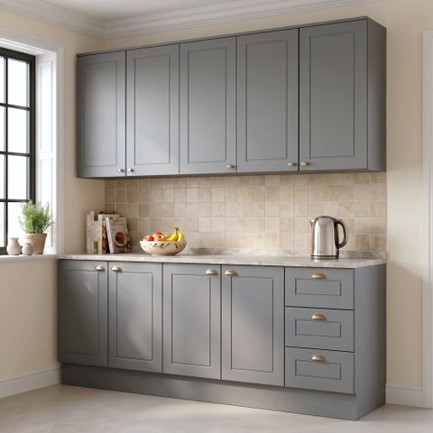 Cozinha Compacta Modulada 4 Peças 100% MDF 2 Armários Aéreos 2 Balcões com Tampo Cinza/Calcare Emily