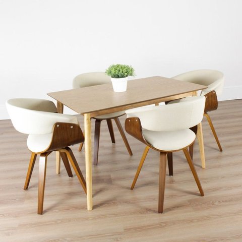 Conjunto Sala de Jantar Mesa Finlândia 120x75cm com 4 Cadeiras Betina Linho Bege/Creme