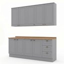 Ver imagem 2 de Cozinha Compacta Modulada 4 Peças 100% MDF 2 Armários Aéreos 2 Balcões com Tampo Cinza/Nature Emily
