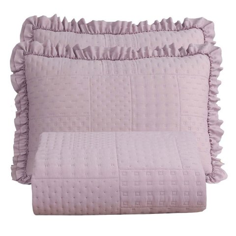 Kit Cobre Leito Colcha Casa Scarpa Maison Queen C/ Babado Percal 300 Fios 3 Peças - Roxo Malva