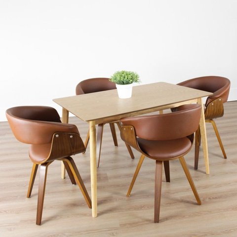 Conjunto Sala de Jantar Mesa Finlândia 120x75cm com 4 Cadeiras Betina Giratória PU Marrom